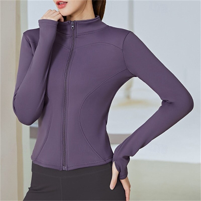 Women's Yoga Top Crew Neck Quick Dry Lightweight Breathable Thumbhole Long Sleeve Sports Solid Color Jacket Top For Running Fitness Yoga Loose Fit Activewear3