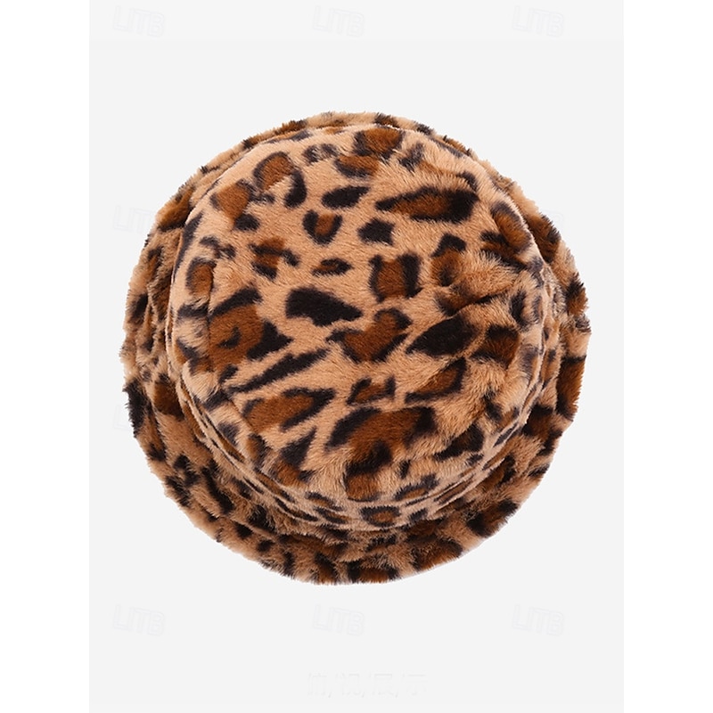 Leopard Print Faux Fur Bucket Hat for Women - Stylish Winter Accessory for Casual and Trendy Looks4