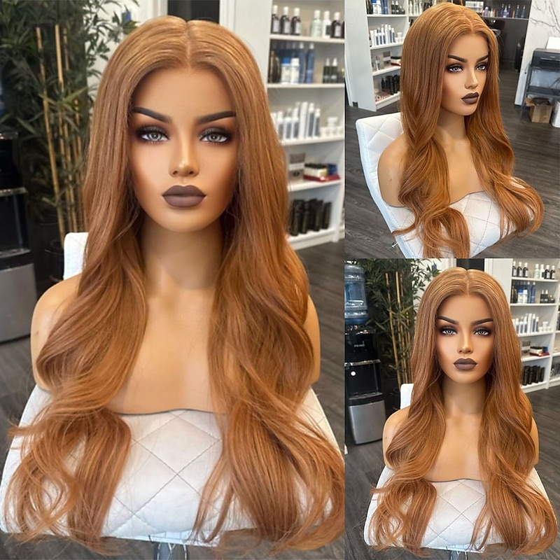 Unprocessed Virgin Hair 5x5 Closure 13x4 Lace Front Wig Middle Part Brazilian Hair Wavy Brown Wig 130% 150% Density with Baby Hair Glueless Pre-Plucked For Women Long Human Hair Lace Wig