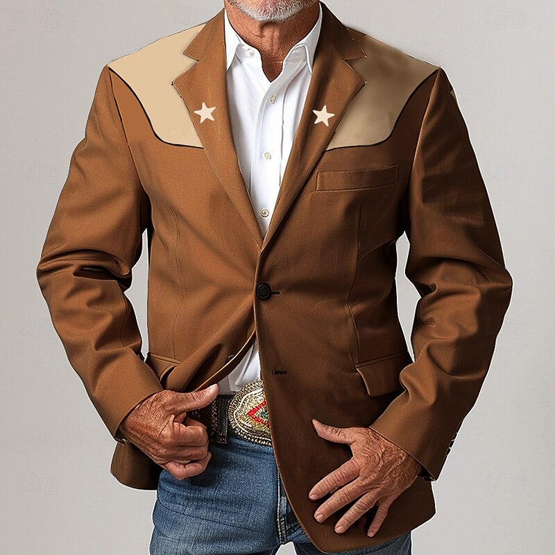 kentucky  derby Men's Star Long Sleeve Turndown Vintage Casual Daily Buttons 3D Print Multi Pocket