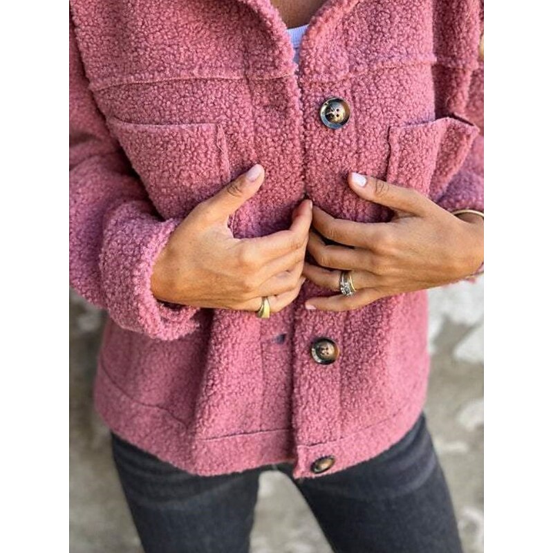 Women's Winter Coat Winter Jacket Fleece Jacket Outdoor Street Daily Fall Winter Short Coat Regular Fit Warm Breathable Comtemporary Stylish Jacket Long Sleeve Solid Color with Pockets Pink3