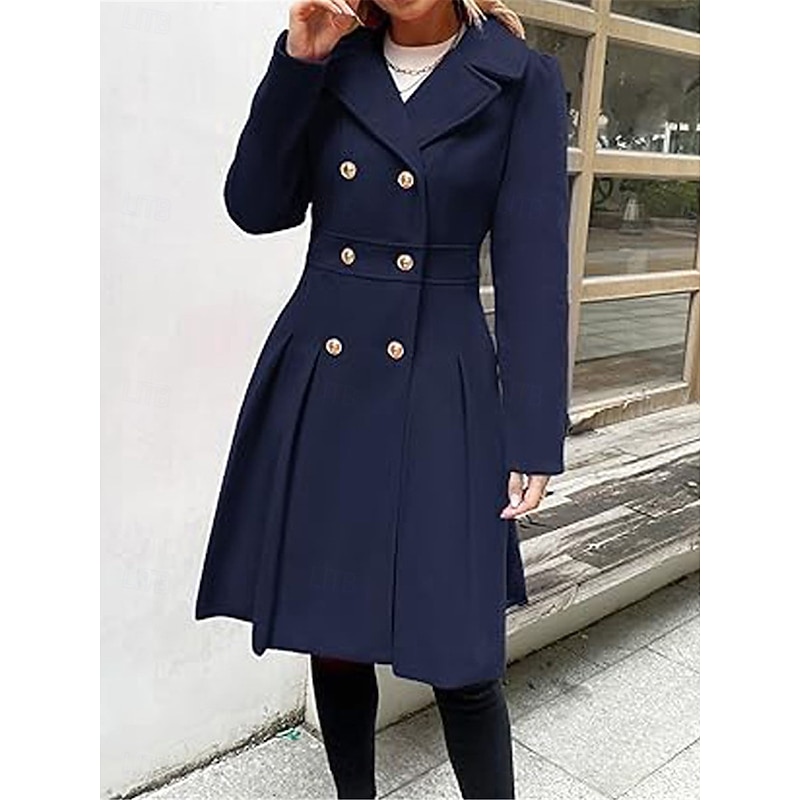 Women's Winter Coat Outdoor Street Daily Wear Fall Winter Long Coat Regular Fit Thermal Warm Breathable Stylish Casual Jacket Long Sleeve Plain with Pockets Pink Navy Blue Camel