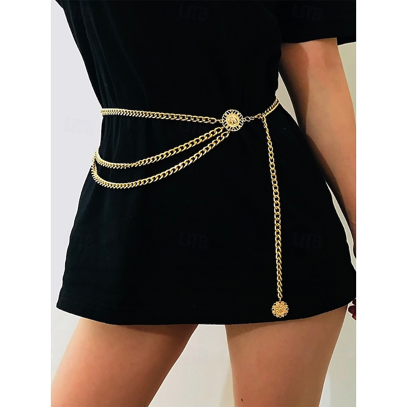 Women's Gold Chain Belt with Multi-Layer Design and Decorative Medallions - Perfect for Dresses, Evening Wear, and Party Looks2
