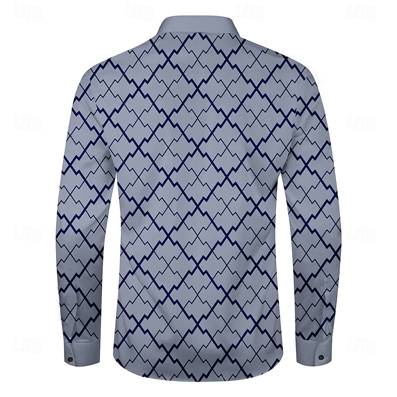 Men's Plaid Geometic Shirt Dress Shirt Button Up Shirt Long Sleeve Casual Fashion Casual Formal Party Daily Spring Fall Turndown Gray2