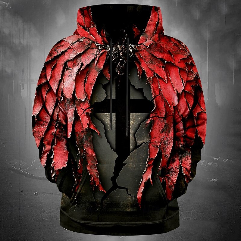 Men's Gothic Horror Cross Hoodies Sweatshirt Fashion Cool Long Sleeve Crew Neck Party Holiday Streetwear Red Drawstring Fall Winter Designer