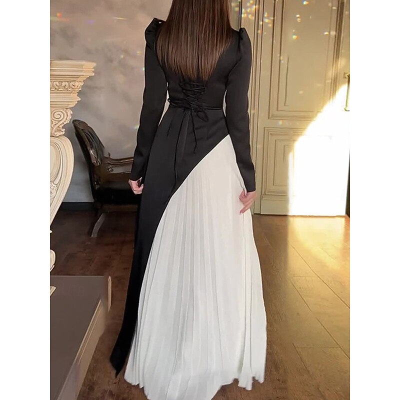 Women's Maxi Dress Black Dress Casual Dress Cocktail Dress Formal Dress Casual Sports & Outdoor Street Regular Fit Color Block Long Sleeve Crew Neck Black Fall Winter4