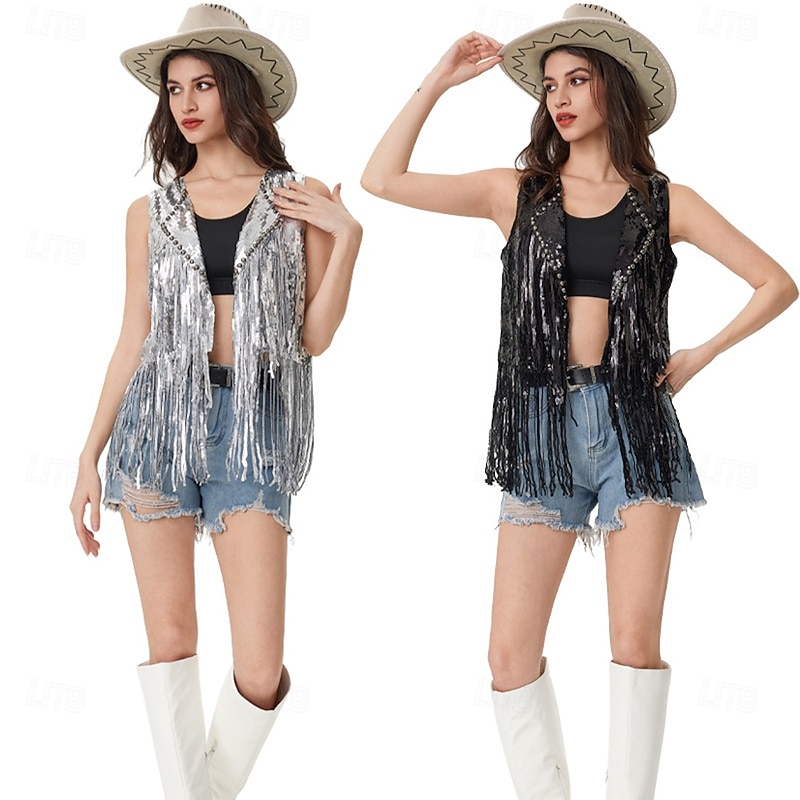 Retro Vintage 1960s 1970s Vest Hippie Disco Sequins Tassel Fringe Fancy Dress Women's Girls' Christmas Halloween Carnival Performance Event / Party Pride Parade Adults' Vest4