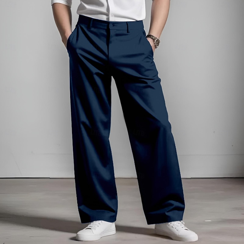 Men's Trousers Dress Pants Baggy Pants Suit Pants Pocket Straight Leg Plain Comfort Soft Full Length Formal Business Daily Fashion Streetwear Black White