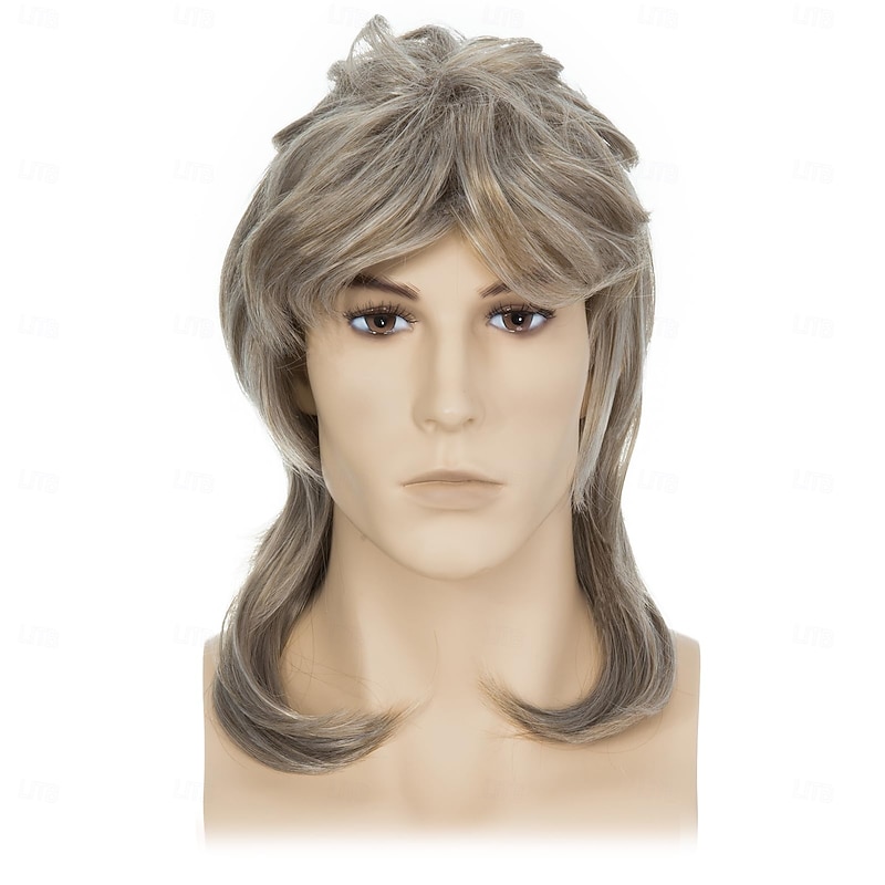 Wigs Natural Hair Short Curly Synthetic 80s Mullet Wigs Halloween Party Costumes for Women and Men Blonde3