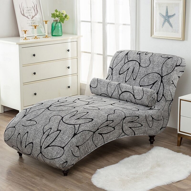 Printed Armless Chaise Lounge Cover Indoor Slipcover Stretch Chair Covers for Living Room Bedroom Stretch Armless Lounge Chaise Slipcover