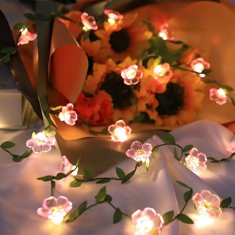 Cherry Blossom Garland Fairy String Lights 2m 20LED Battery Powered for Christmas Wedding Party Indoor Romantic Home Romantic Decoration3