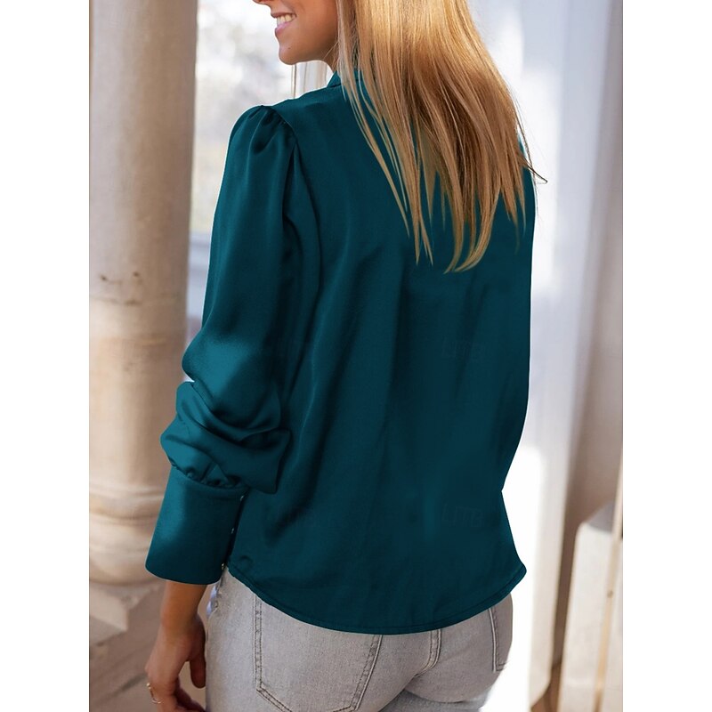 Women's Shirt Blouse Solid Color Basic Casual Long Sleeve Shirt Collar Regular Tops Daily Buttons Black Blue Beige Fall Winter3