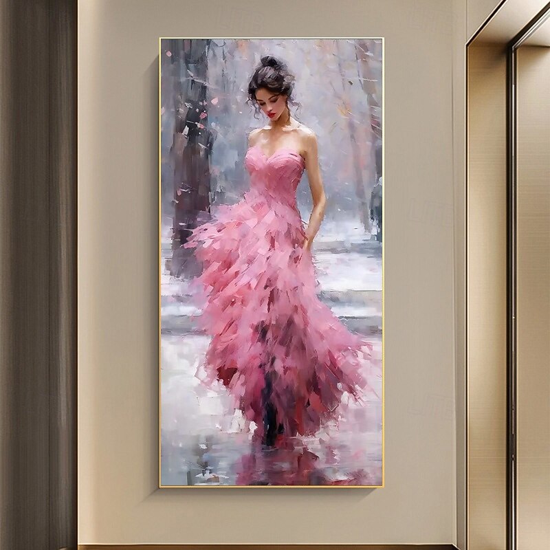 Sexy Woman in Pink Wedding dress Hand-painted Canvas Painting Elegant Fashion Wall Decor for Wedding Gift Trendy Art Gift for Girl's Room Rolled Canvas (No Frame)2