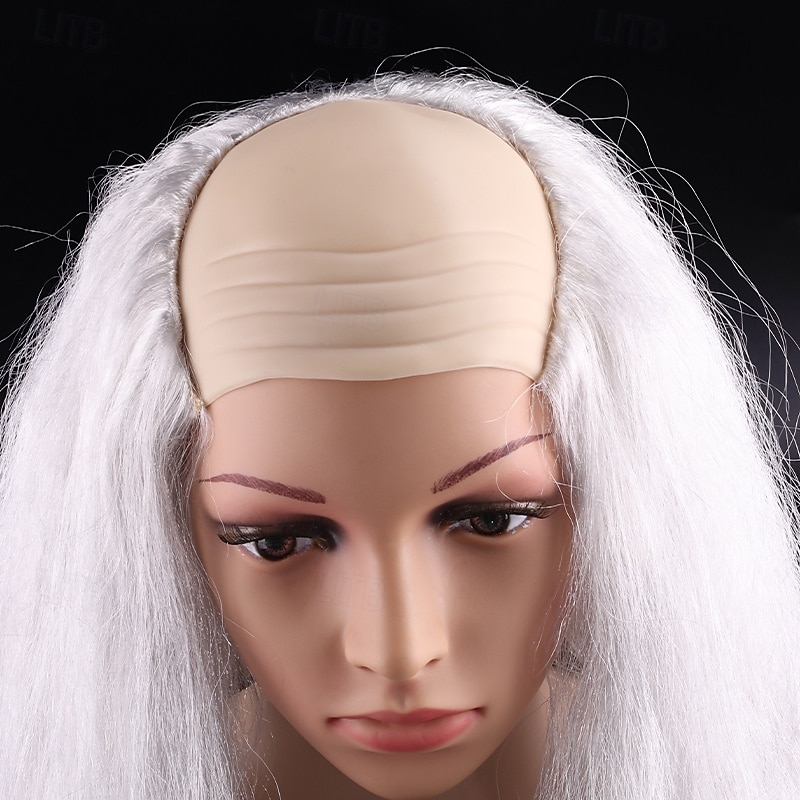 Synthetic Wig Straight With Bangs Machine Made Wig Long White Synthetic Hair Men's White2
