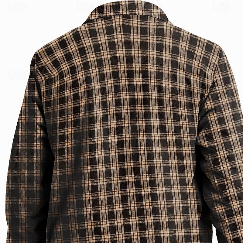 Men's Plaid Fleece Shirt Shirt Jacket Overshirt Long Sleeve Vintage Casual Outdoor Street Daily Wear Fall & Winter Turndown Collared Shirts Buttons 3D Print 2 Pockets Blue Brown3