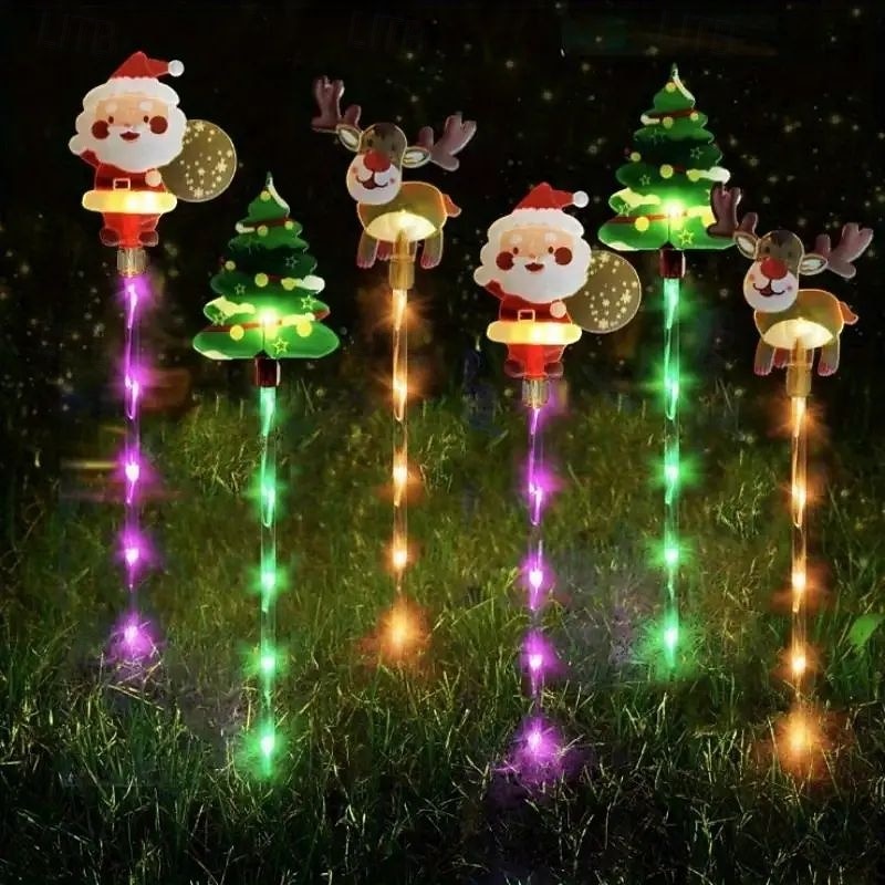 6PCS Solar Holiday Garden Stake Lights Snowman Santa and Reindeer Lawn Lights Outdoor Waterproof Decoration Christmas Yard Walkway Pathway Landscape Lights2