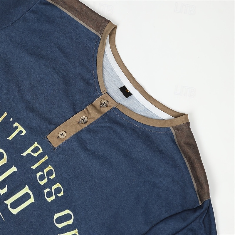 "Don't Piss Off Old People" Humorous Men's Long Sleeve Henley Graphic Tee 6