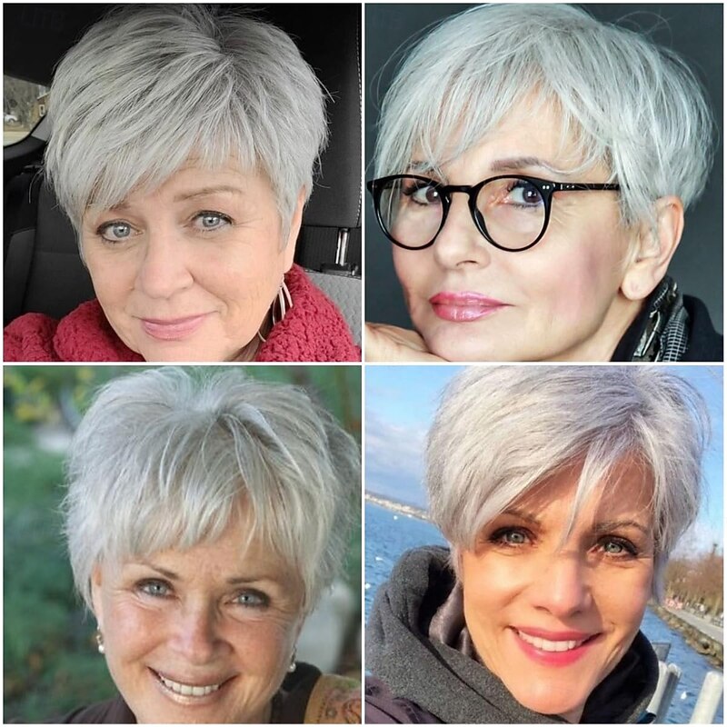 Short Wigs for White Women Short Layered Pixie Cut Wigs with Bangs Women Natural Curly Synthetic Hair Wigs