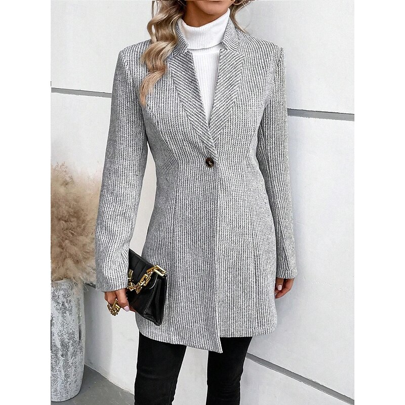 Women's Winter Coat Winter Jacket Outdoor Street Daily Fall Winter Regular Coat Regular Fit Warm Breathable Comtemporary Stylish Jacket Long Sleeve Solid Color Slim Fit Gray4