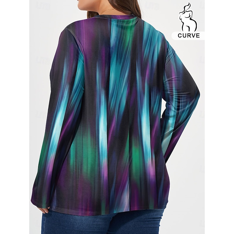 Women's Plus Size Tops T shirt Ombre Print Long Sleeve Crew Neck Casual Daily Fall Winter Blue2