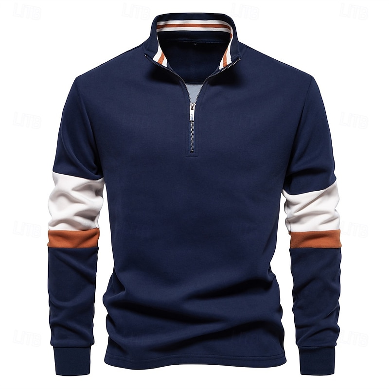 Men's Zip Hoodie Sweatshirt Pullover Navy Blue Green Khaki Gray Standing Collar Color Block Sports & Outdoor Sports Weekend Streetwear Cool Casual Spring &  Fall Clothing Apparel Hoodies Sweatshirts3