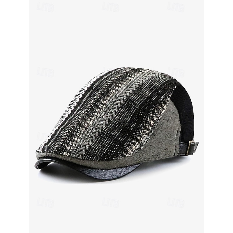 Men's Herringbone Ivy Cap with Adjustable Leather Strap - Vintage Style Flat Cap, Ideal for Casual Wear and Outdoor Activities