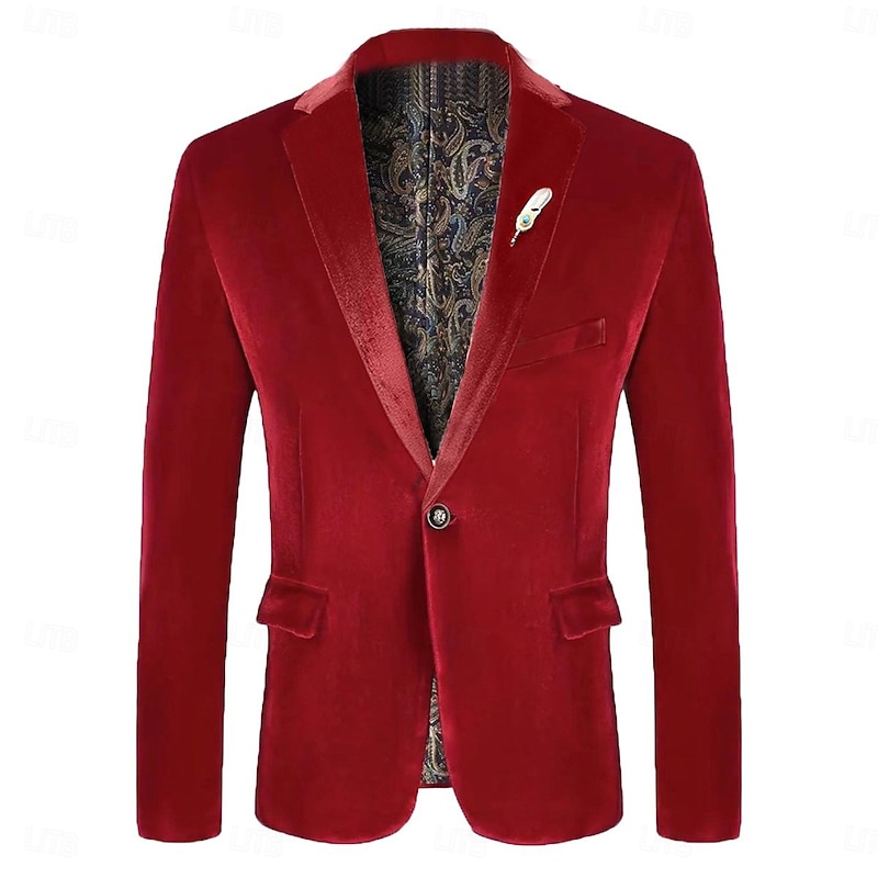 Men's Blazer Jacket Casual Jacket Outdoor Casual Daily Pocket Christmas Warm Winter Spring &  Fall Corduroy Solid Color Pocket Single Breasted One-button Blazer Red Blue Green3
