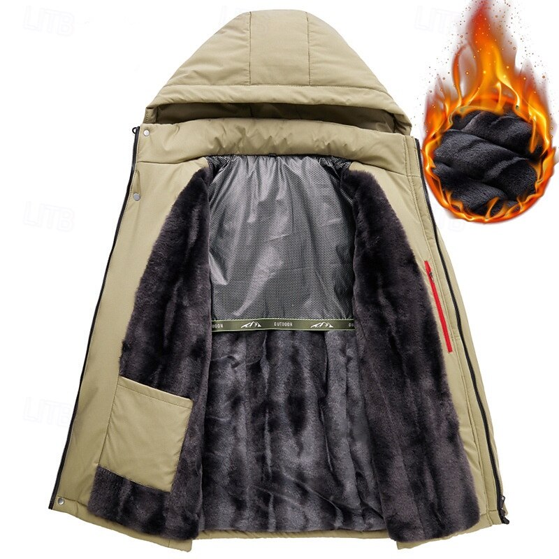 Men's Hiking Jacket Winter Outdoor Thermal Warm Fleece Lining Windproof Windbreaker Jacket Traveling Black Khaki Dark Blue2