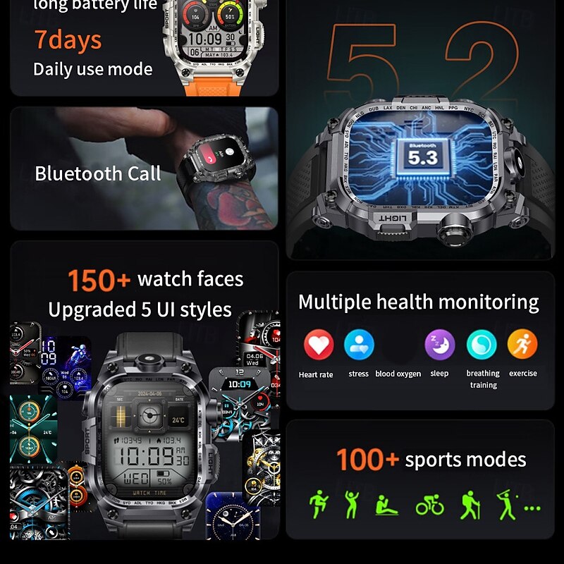 696 i121 Smart Watch 2.01 inch Smart Band Fitness Bracelet Bluetooth Pedometer Call Reminder Sleep Tracker Compatible with Android iOS Men Hands-Free Calls Message Reminder IPX-0 46mm Watch Case4