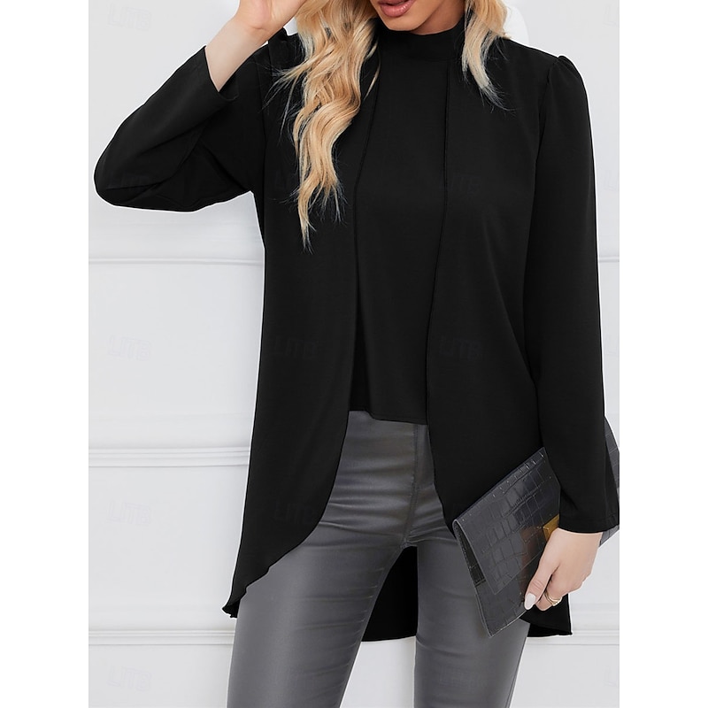 Women's Shirt Blouse Solid Color Basic Casual Long Sleeve Turtleneck Regular Tops Daily Ruffle Black Army Green Blue Fall Winter4