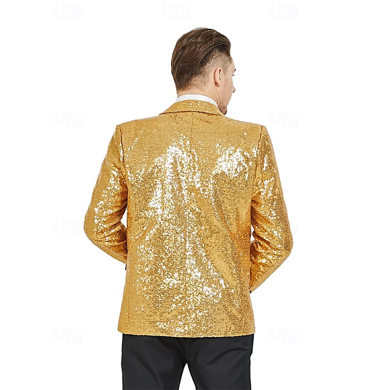 Retro Vintage 1980s Shiny Metallic Tuxedo Suits & Blazers Disco Sequins Slim Fit Fancy Dress Men's Carnival Costume Christmas Halloween Carnival Pride Parade Pride Month Adults' Coat2