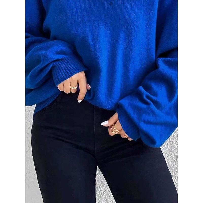 Women's Shirt Blouse Solid Color Basic Casual Long Sleeve V Neck Regular Tops Daily Blue Fall Winter3