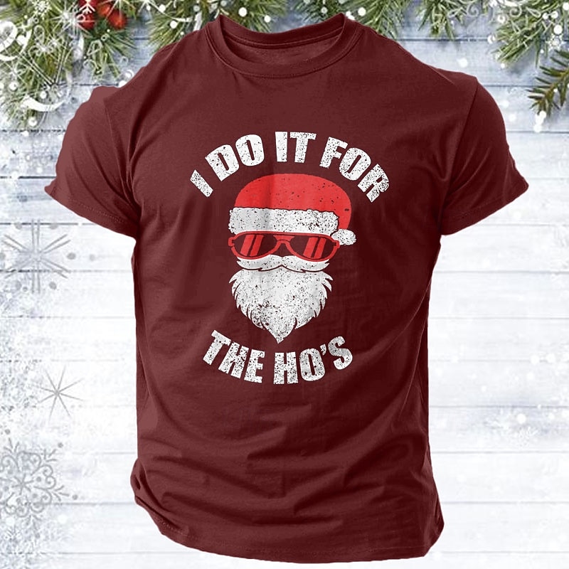Christmas Men's Santa Claus funny christmas T Shirt 100% Cotton Short Sleeve Graphic Shirt Black Wine Red Comfortable Tee Vacation Street Fashion Designer Clothing2