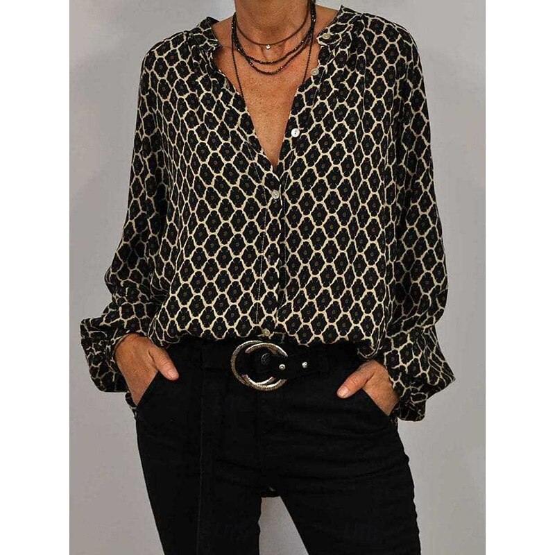 Women's Valentine Shirt Blouse Daily Casual Floral Regular Tops Long Sleeve V Neck Buttons Print Regular Fit Daily Black Pink Blue Fall Winter2