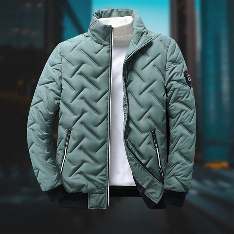 Men's Winter Coat Puffer Jacket Quilted Jacket Transition Jacket Pocket Polyster Vacation Daily Wear Date Regular Fashion Casual Comfortable Thermal Warm Fall & Winter Solid / Plain Color Black Green