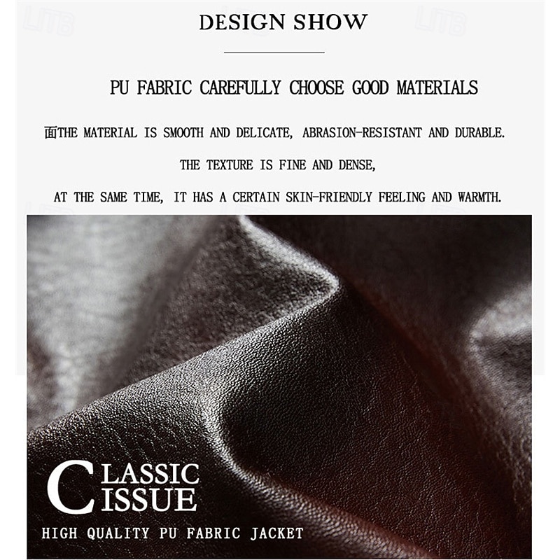 Men's Faux Leather Jacket Fleece Jacket Biker Jacket Motorcycle Jacket Daily Vacation Windproof Warm Pocket Fall & Winter Plain Fashion Classic Lapel Regular Black Red Brown Coffee Jacket2