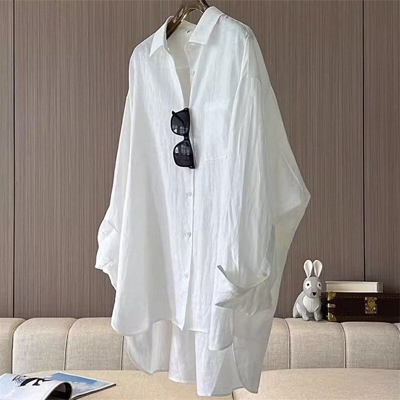 Women's Shirt Cotton Linen Shirt Daily Stylish Casual Long Sleeve Shirt Collar White Spring &  Fall4