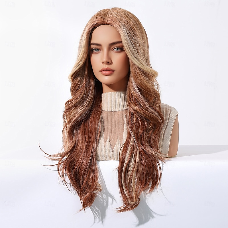 Synthetic Wig Uniforms Career Costumes Princess Curly Wavy Middle Part Layered Haircut Machine Made Wig 26 inch Dark Brown Synthetic Hair Women's Cosplay Party Fashion Brown3