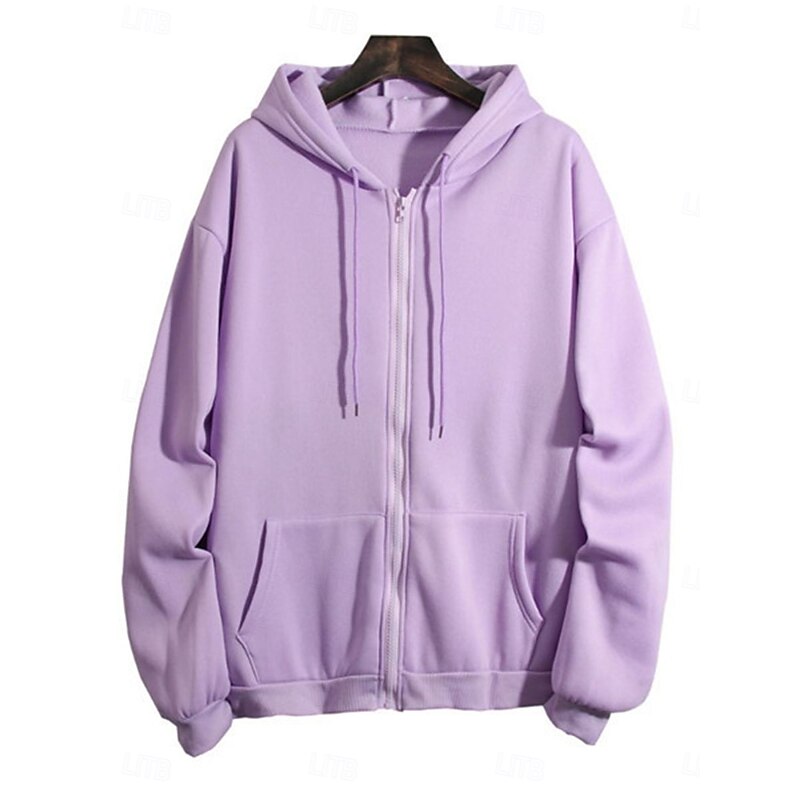 Women's Hoodie Sweatshirt Casual Street Dailywear Hoodie Zip Up Front Pocket Long Sleeve Pink Purple Beige Fall Winter