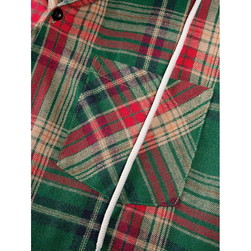 Men's Shirt Flannel Shirt Overshirt Christmas Shirt Black Green Coffee Long Sleeve Plaid Hooded Outdoor Street Clothing Apparel Fashion Casual Comfortable3