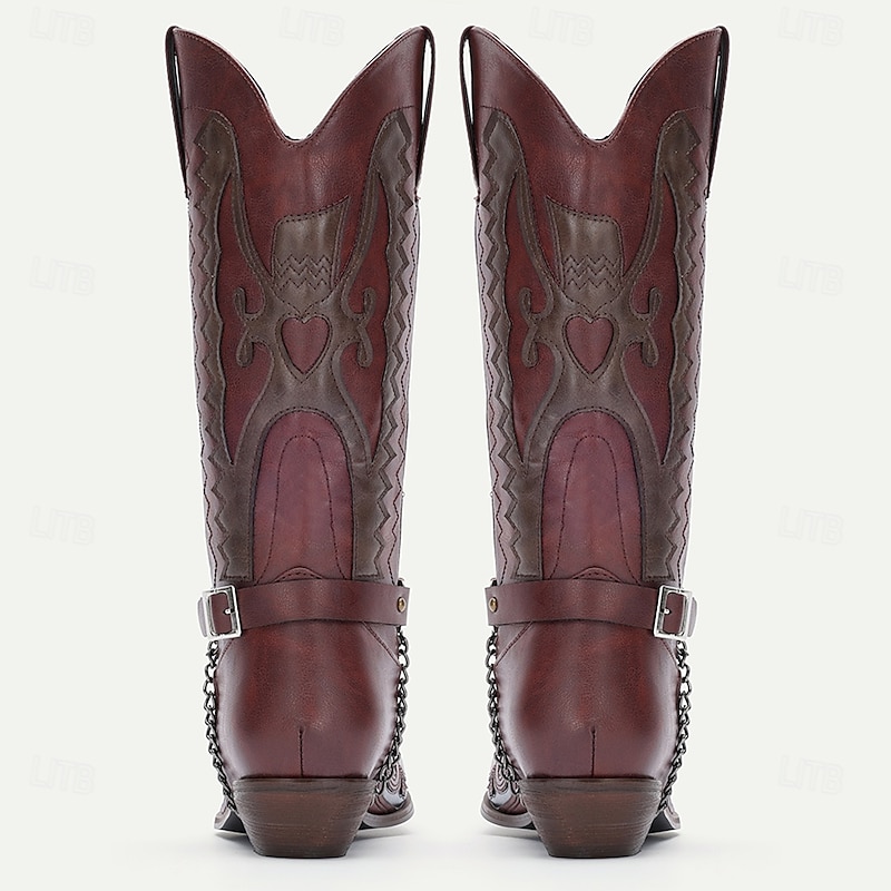 Men's Black Western Cowboy Boots Motorcycle Boots with Eagle Embroidery and Metal Chain Detail, Vintage Pointed Toe Boots for Riding and Casual Wear4