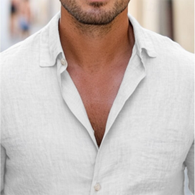 Men's Linen Shirt Summer Shirt Beach Wear Casual Shirt Button Up Shirt Plain Vacation Casual Black White Pink Blue Long Sleeve Lapel Spring & Summer Clothing Apparel Classic2