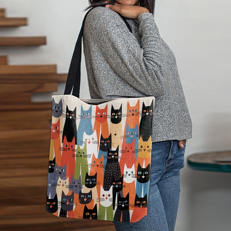 Women's Colorful Cat Pattern Tote Bag - Perfect for Cat Lovers and Everyday Use3