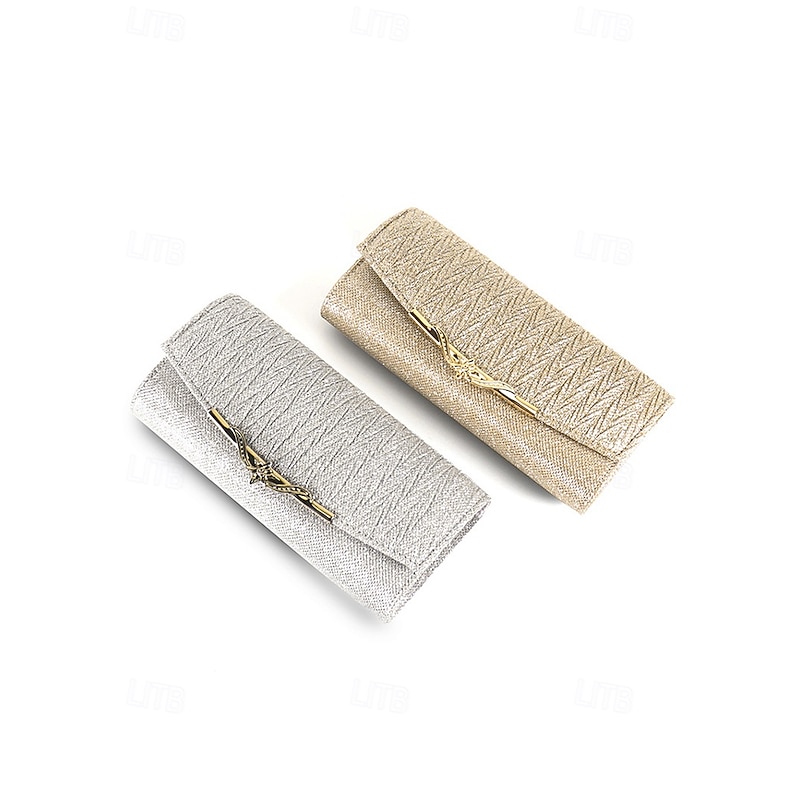 Elegant Gold Glitter Evening Clutch - Women's Party Handbag with Chain Strap and Decorative Metal Accent for Weddings and Formal Events2