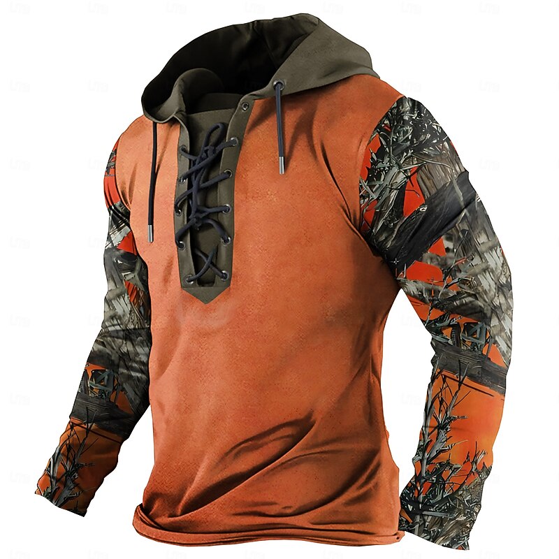 Men's Cowboy Hoodies Casual Vintage Retro Long Sleeve Hooded Vacation Holiday Travel Blue Orange Drawstring Fall Winter Designer