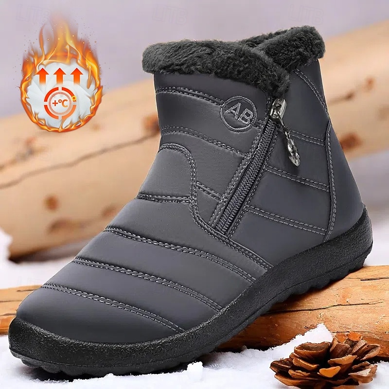 Men's Gray Winter Boots with Zipper Closure, Warm Fleece Lining, and Waterproof Design – Ideal for Outdoor Activities in Cold Weather