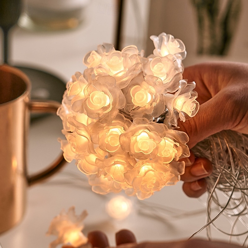 10/20/40/80LED Rose Valentine's Day String Lights Battery Powered Wedding Party Valentine's Day Holiday Anniversary Romantic Atmosphere Decorative Lights2