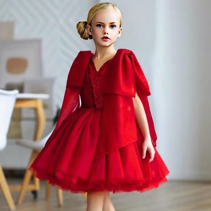 Kids Girls' Party Dress Solid Color Sleeveless Performance Mesh Princess Sweet Mesh Mid-Calf Sheath Dress Tulle Dress Summer Spring Fall kids Red3