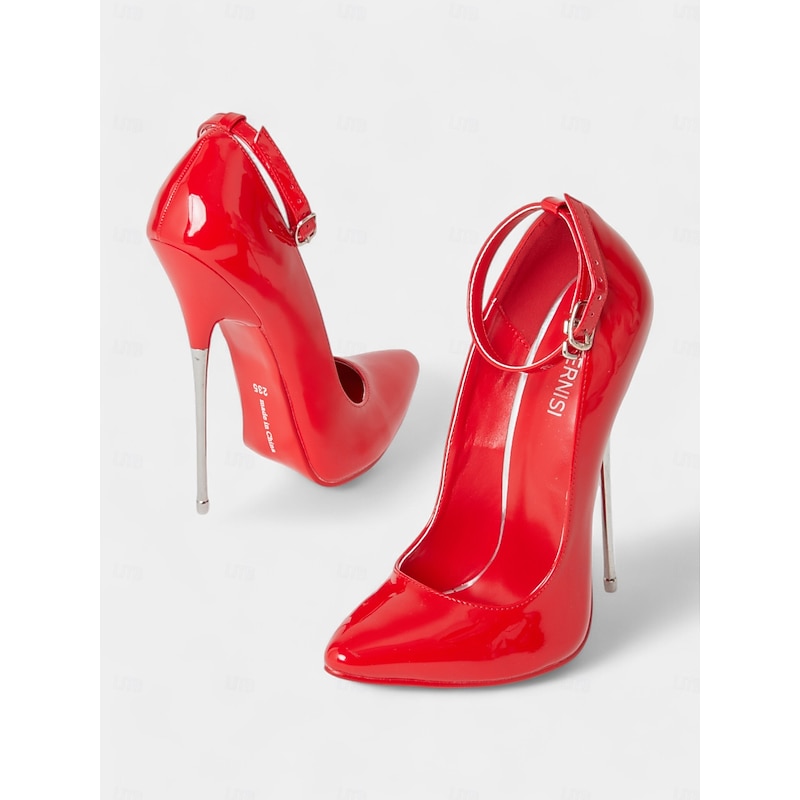 Women's Red Patent Leather Stiletto Heels with Ankle Strap - Sexy and Elegant Perfect for Night Out or Formal Events3
