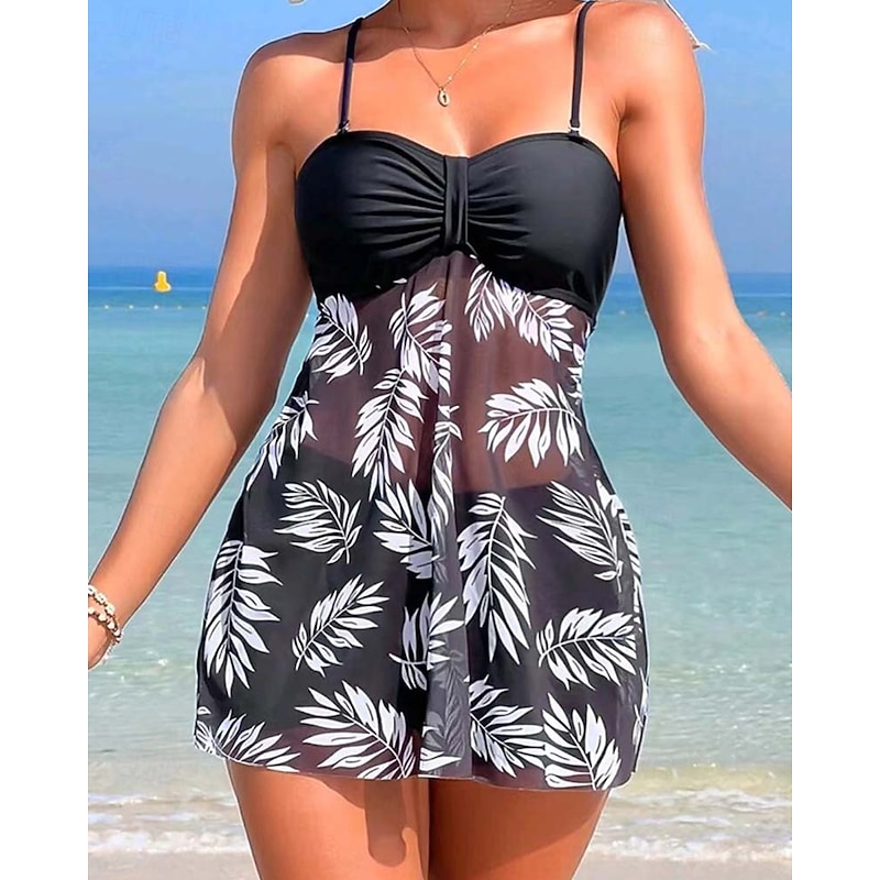 Women's Swimwear Tankini Swimsuit Vacation Tropical Floral Sleeveless Bathing Suits